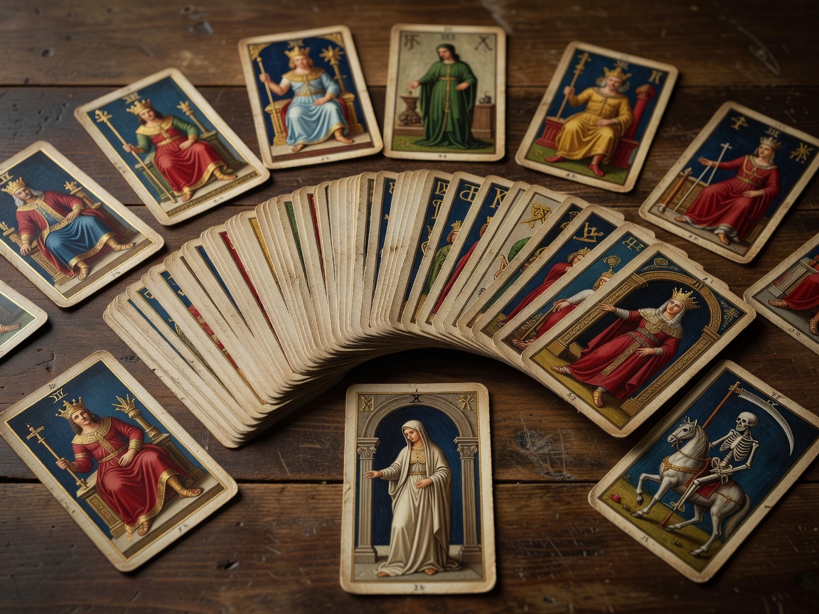 Antique-style hand-painted tarot deck resembling the Visconti-Sforza cards