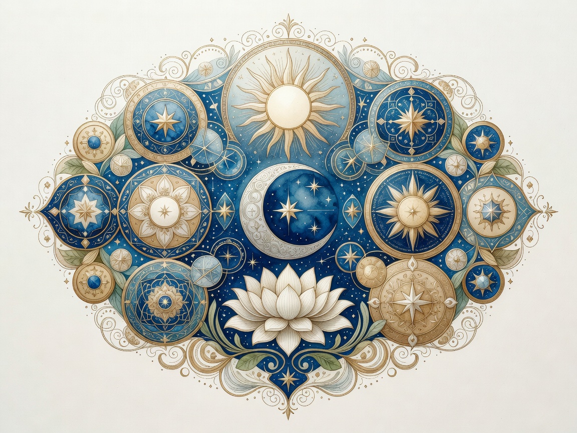 Close-up of ornate symbolic artwork used in tarot card illustration